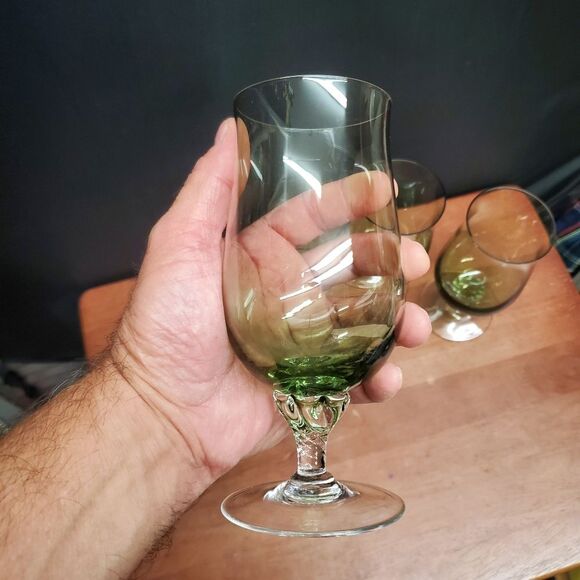 VTG Sasaki Coronation Light Green Tea Glasses Goblets 6 3/8" - Picture 8 of 8